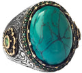 Silver Men's Ring with Fire Blue Stone, King's Ring