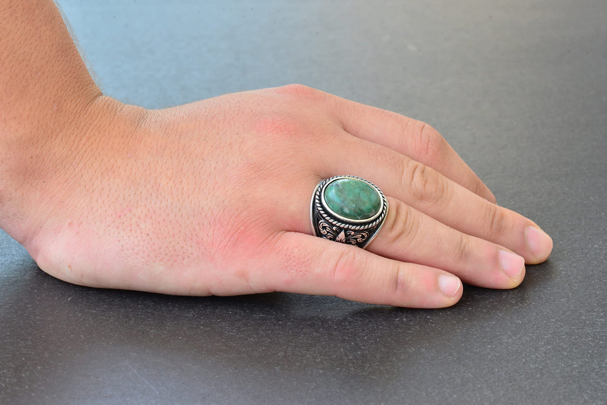 Elegant Stone Collection 925 Sterling Silver Ring - Natural Stone Selection (Chrysoprase) — 6
