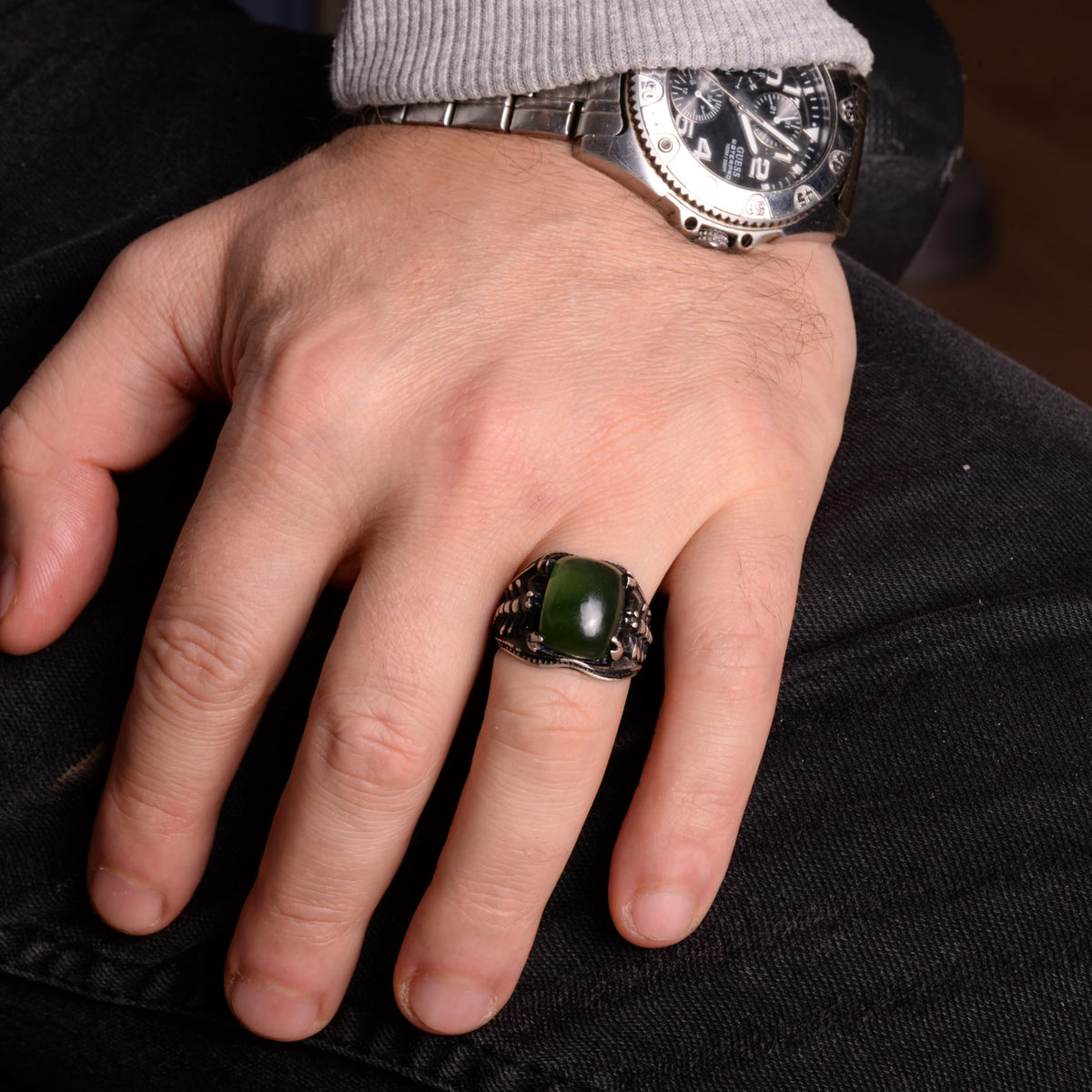 KAMBO Natural Jade Stone 925 Sterling Silver Scorpion Ring — 3