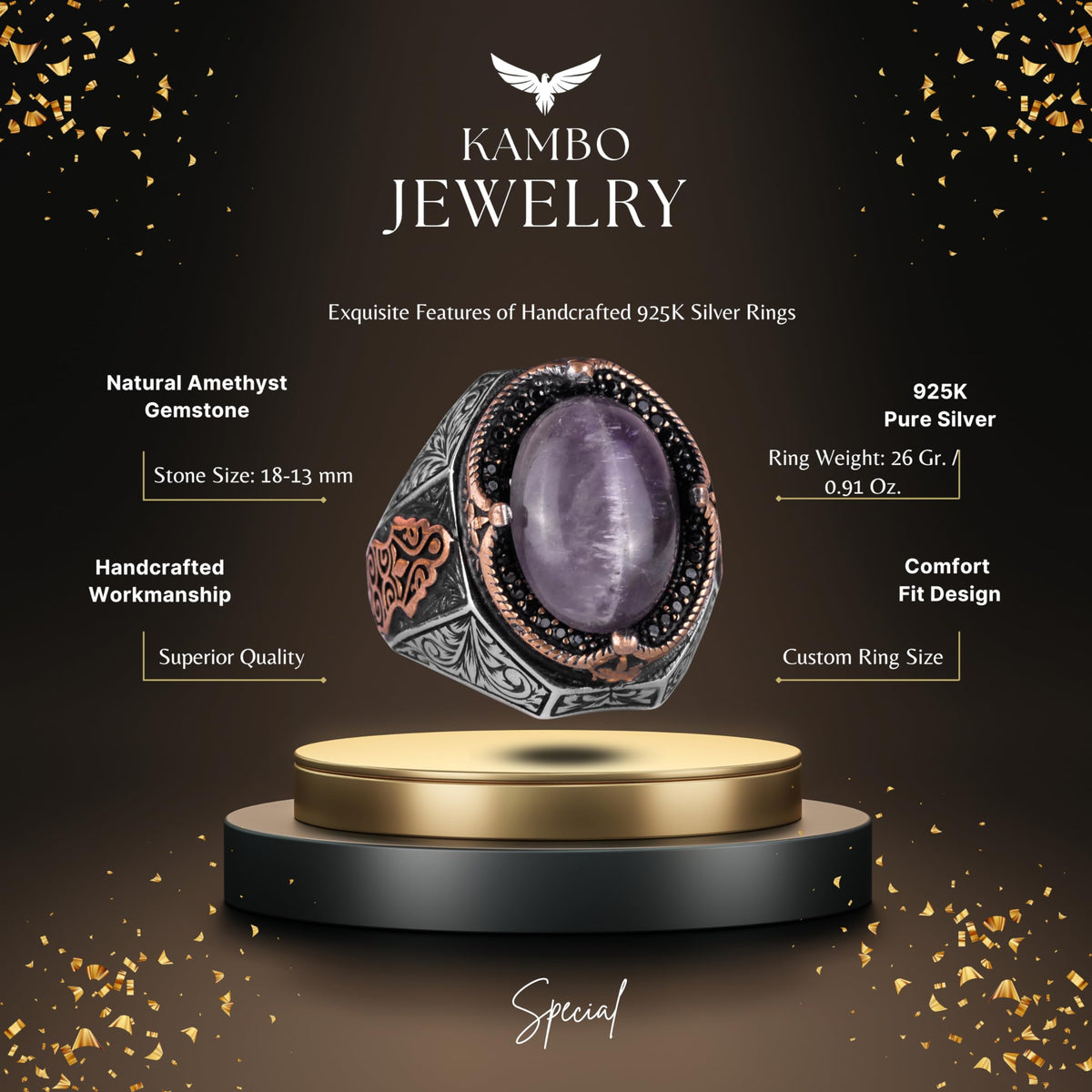 Handcrafted Amethyst Gemstone Ring — 2