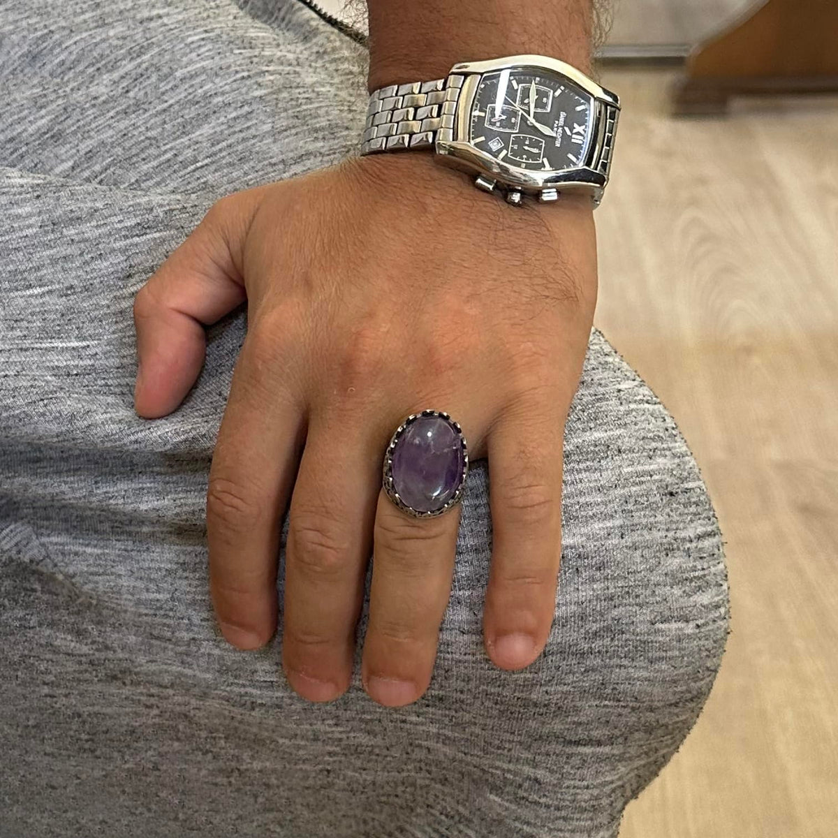 Natural Amethyst Stone Ring - Rose Pattern 925 Sterling Silver Ring — 3