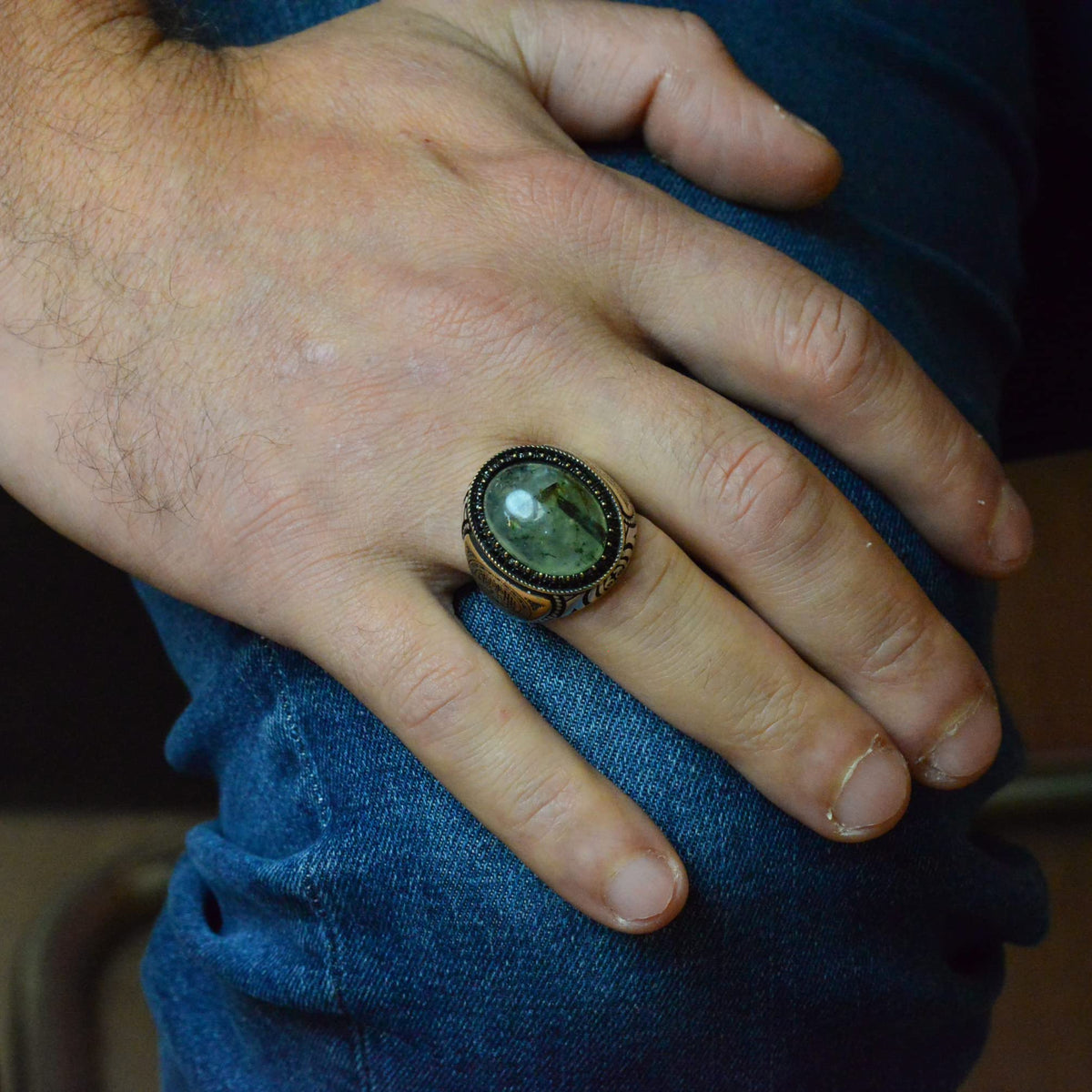 Natural Jade Prehnite Stone Ring - 925 Sterling Silver — 5