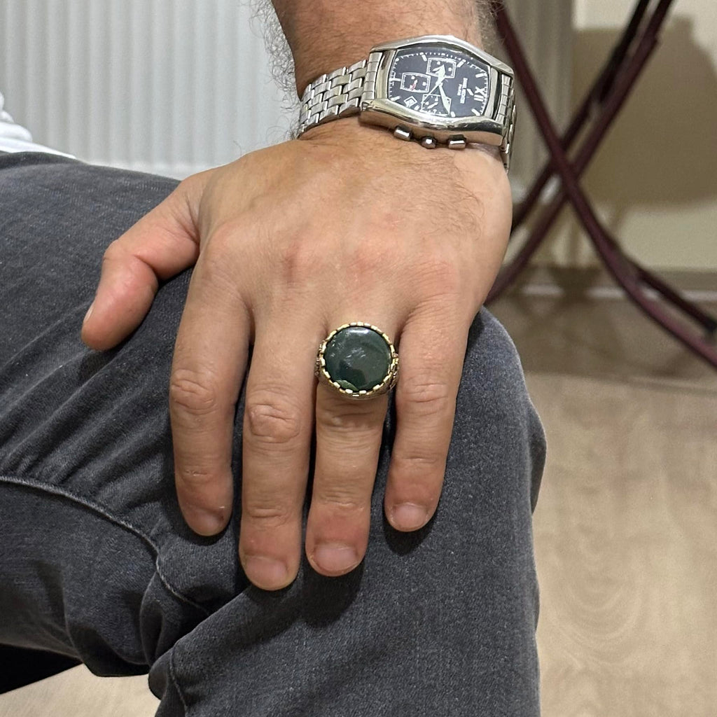 Natural Stone Ring - Handcrafted King Ring - 925 Sterling Silver (Bloodstone) — 3