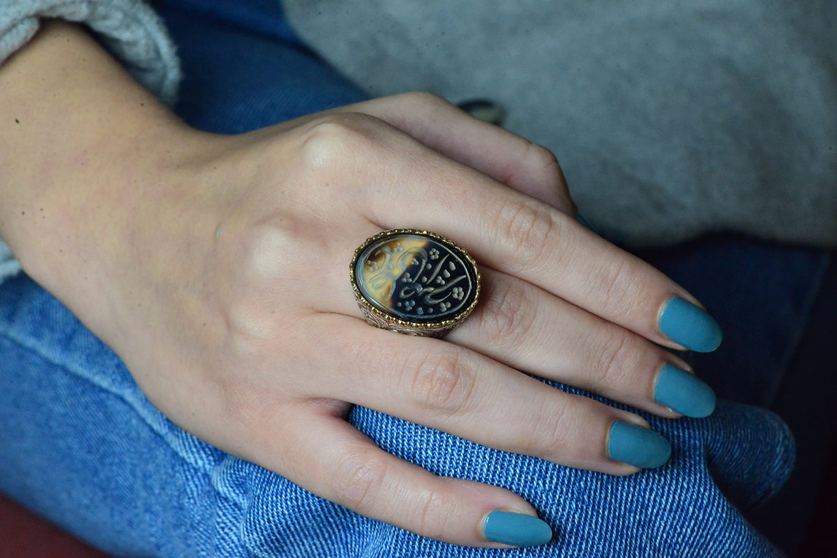 Handcrafted Yemen Agate Stone Ring, 925 Sterling Silver Men's Ring, Stylish Islamic Jewelry — 7