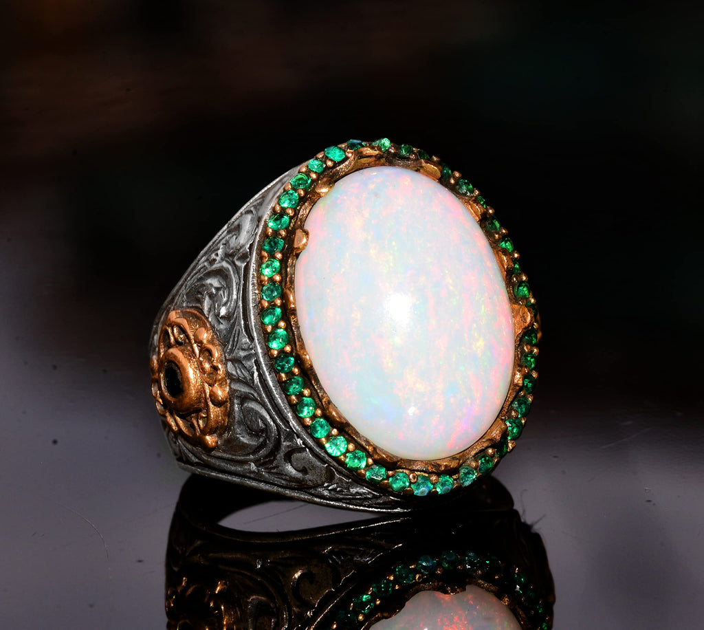 Natural Australian Opal Stone Ring, 7.55 Carats, 925 Sterling Silver Ring — 3