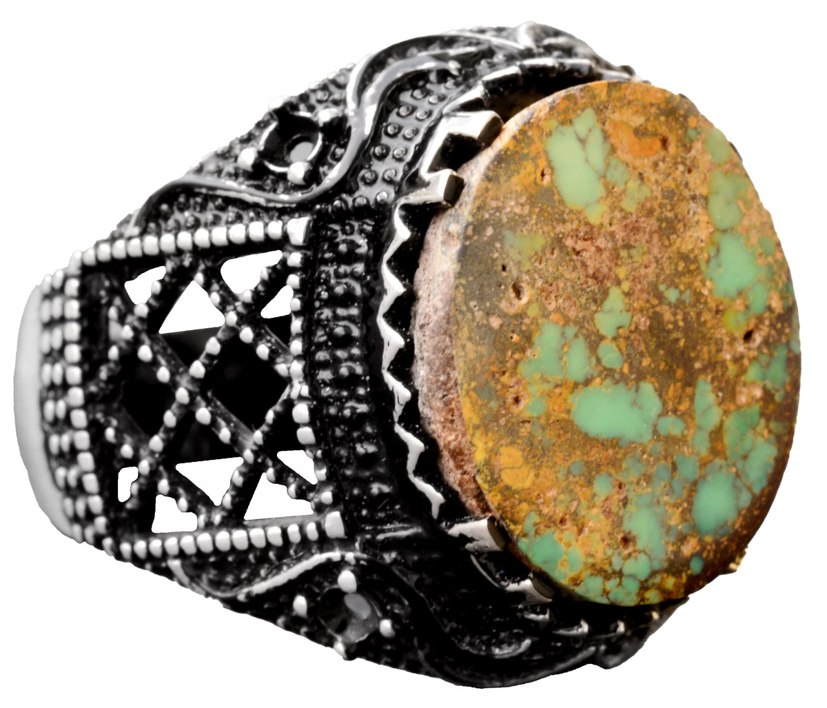 925 Sterling Silver Natural Arizona Turquoise Stone Men's Ring