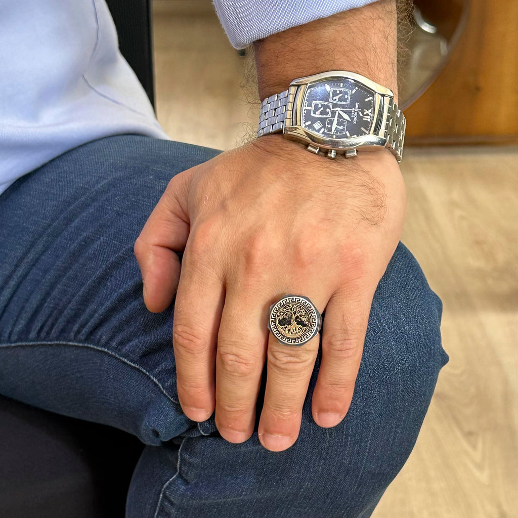 925 Sterling Silver Ring - Greek Key Design Men's Ring - Handmade Ring (Tree of Life) — 3