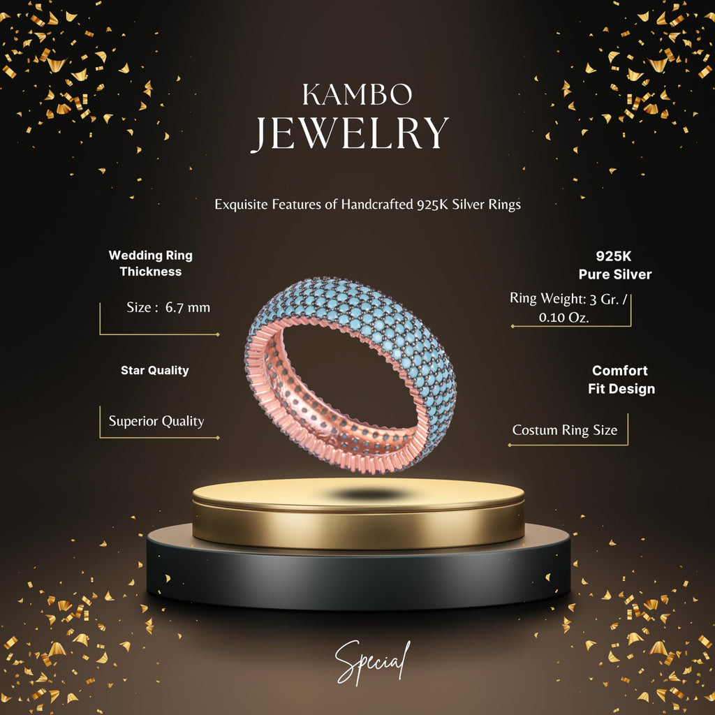 KAMBO 925 Sterling Silver Women's Thin Infinity Band – Rose Gold Plated Thin Ring – Blue Zircon Full Stone Elegant Jewelry — 2