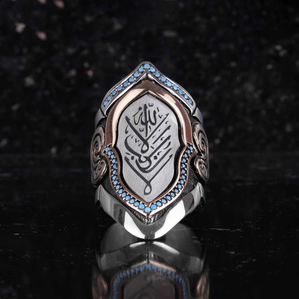 KAMBO Allah Calligraphy Large Men's Ring 925 Sterling Silver – Islamic Arabic Handmade Statement Ring – Ottoman Style Bold Masculine Jewelry Gift — 3