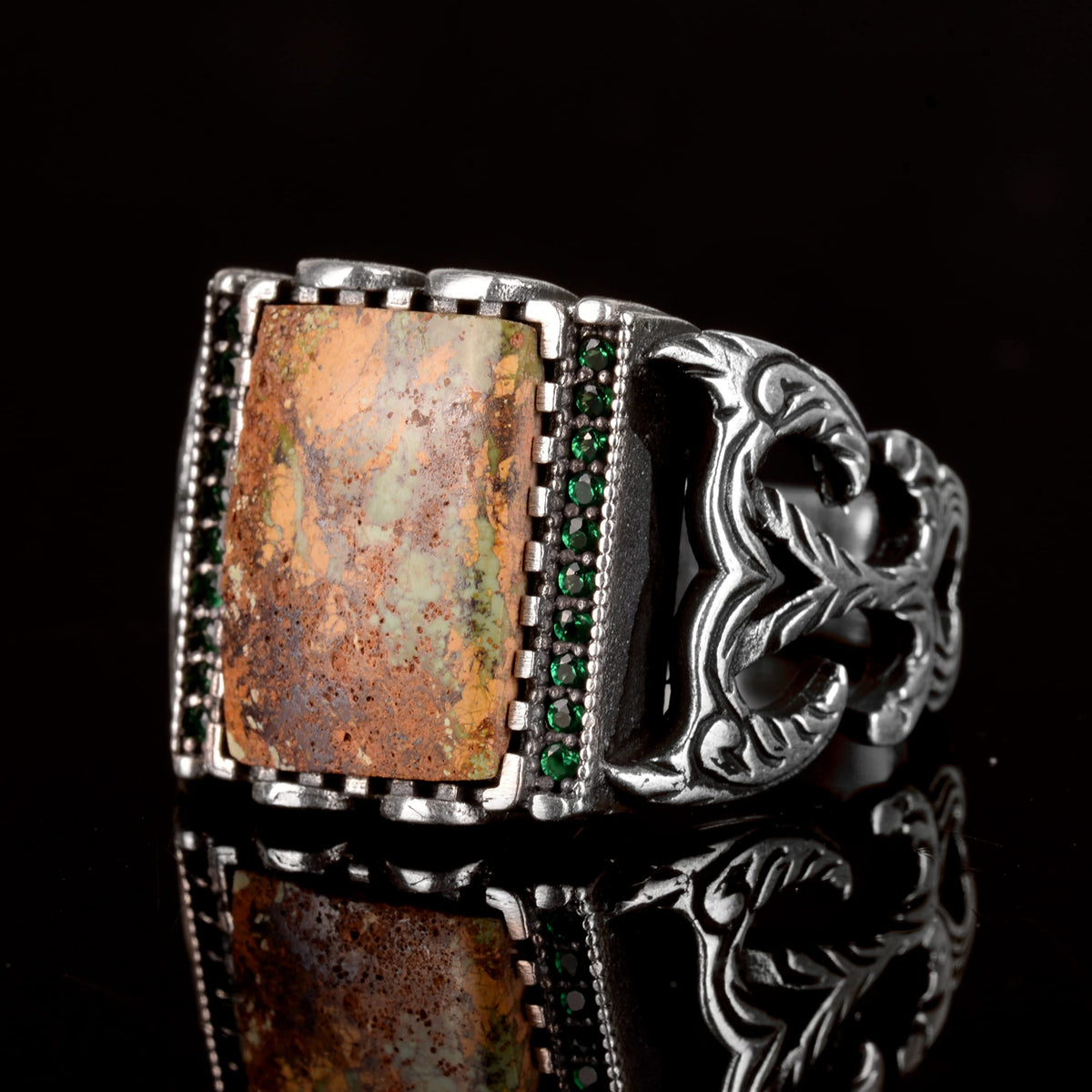 Silver Men's Ring, Natural Arizona Turquoise Stone Ring — 4