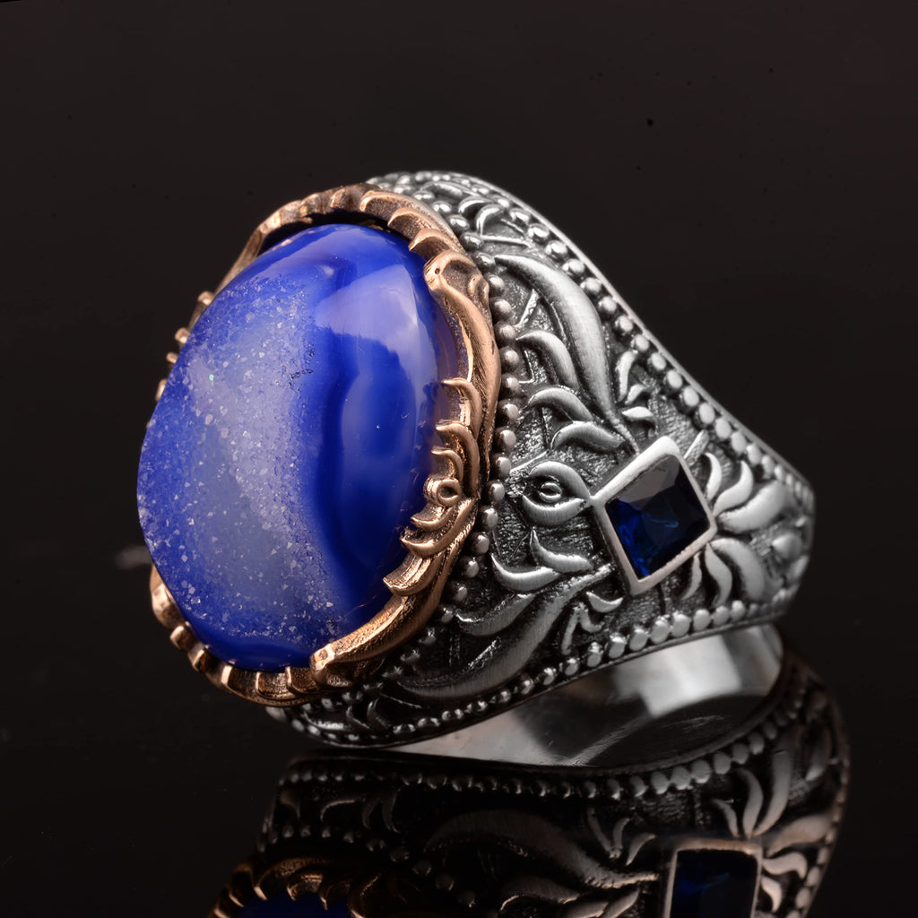 Vintage Style 925 Sterling Silver Ring with Natural Druzy Quartz Stone — 2