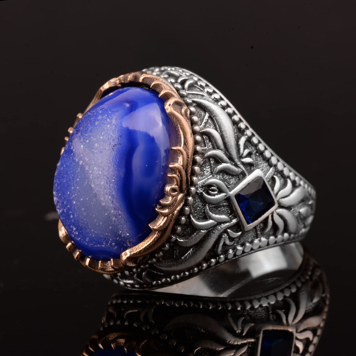 Vintage Style 925 Sterling Silver Ring with Natural Druzy Quartz Stone — 2