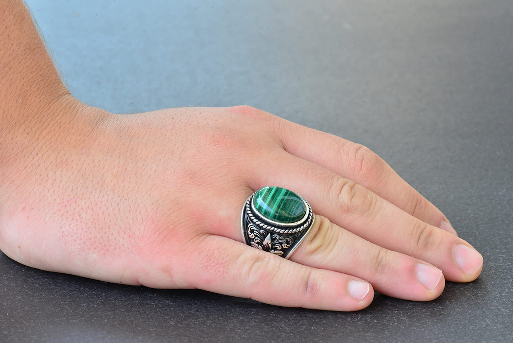 For Natural Stone Collection: 925 Sterling Silver Ring - Malachite — 6