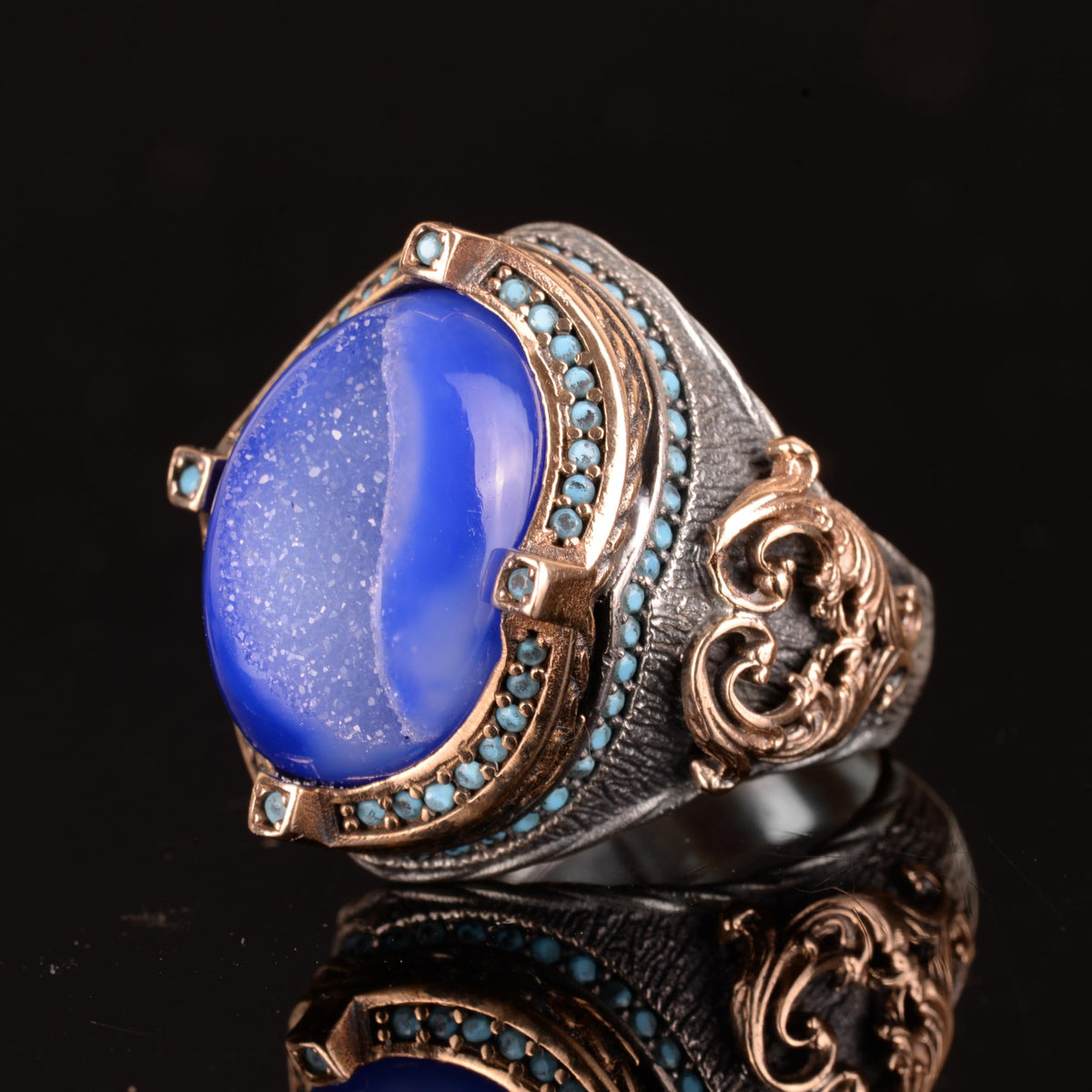 Natural Drusy Crystal Quartz Stone Ring - 925 Sterling Silver — 5