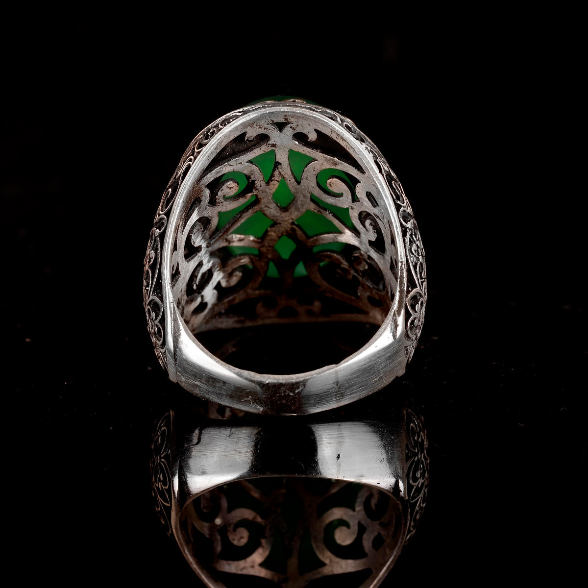 925 Sterling Silver Men's Ring, Natural Jade Ring — 5