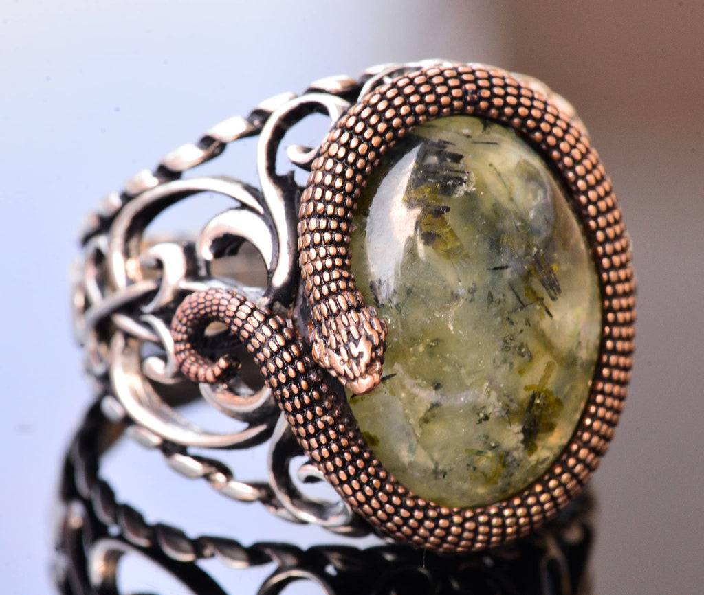 925 Sterling Silver Men's Ring - Natural Prehnite Stone — 3