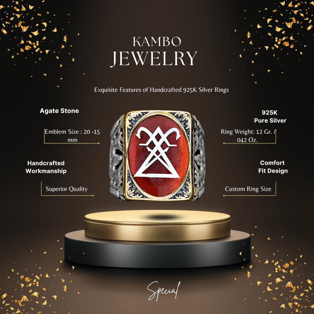 KAMBO Men's Silver Gothic Ring - Lucifer Seal Design (Model-2) — 2