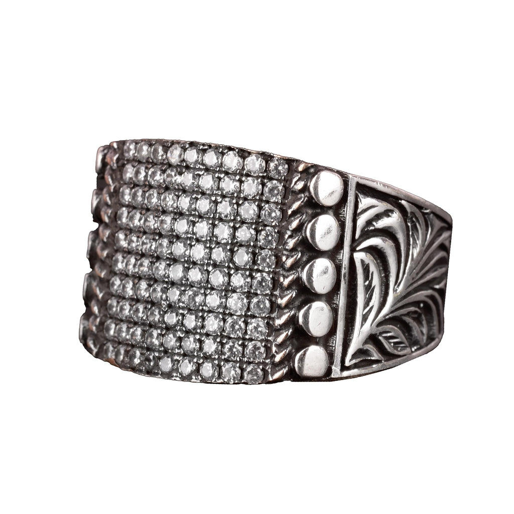 Falcon Jewelry KAMBO Created Zircon Stone Byzantine Empire Ring, 925 Sterling Silver Men’s Adjustable Ring, Steel Pen Cr
