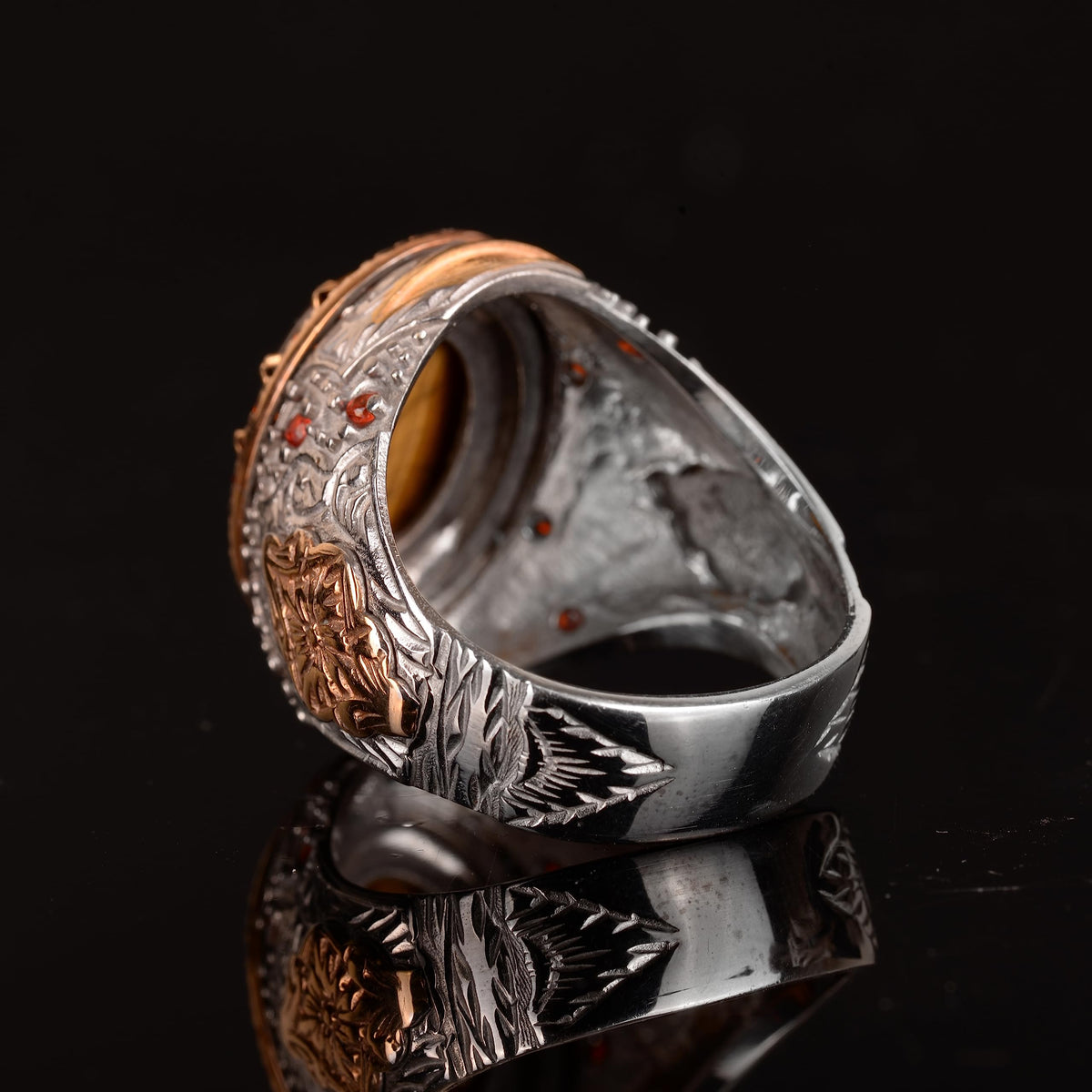 Natural Coral Stone Ring - Handmade 925 Sterling Silver Ring (Model-2) — 6