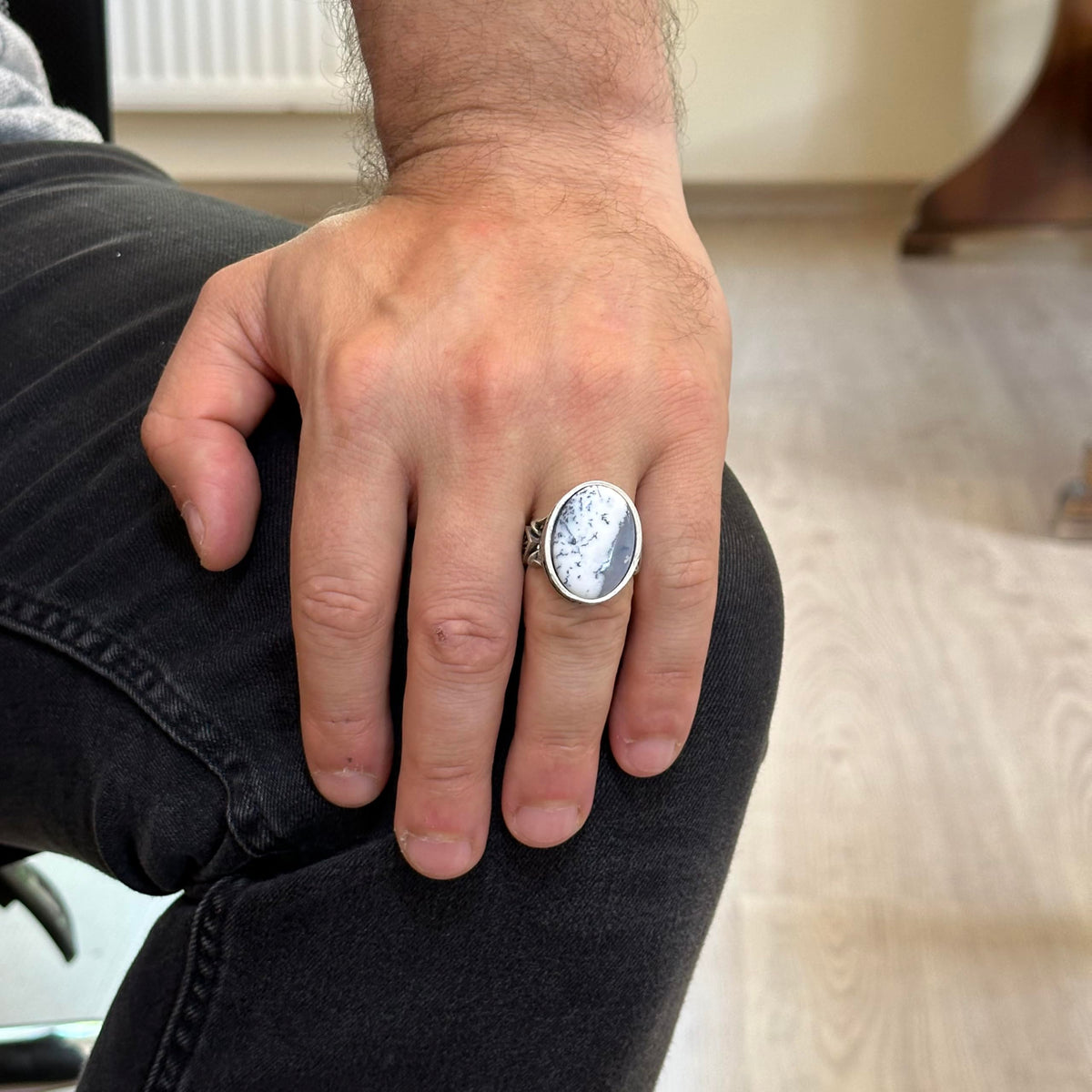 Real Natural Dendritic Agate Stone Ring - Handmade 925 Sterling Silver - Symbol of Wisdom, Protection, and Spirituality — 3