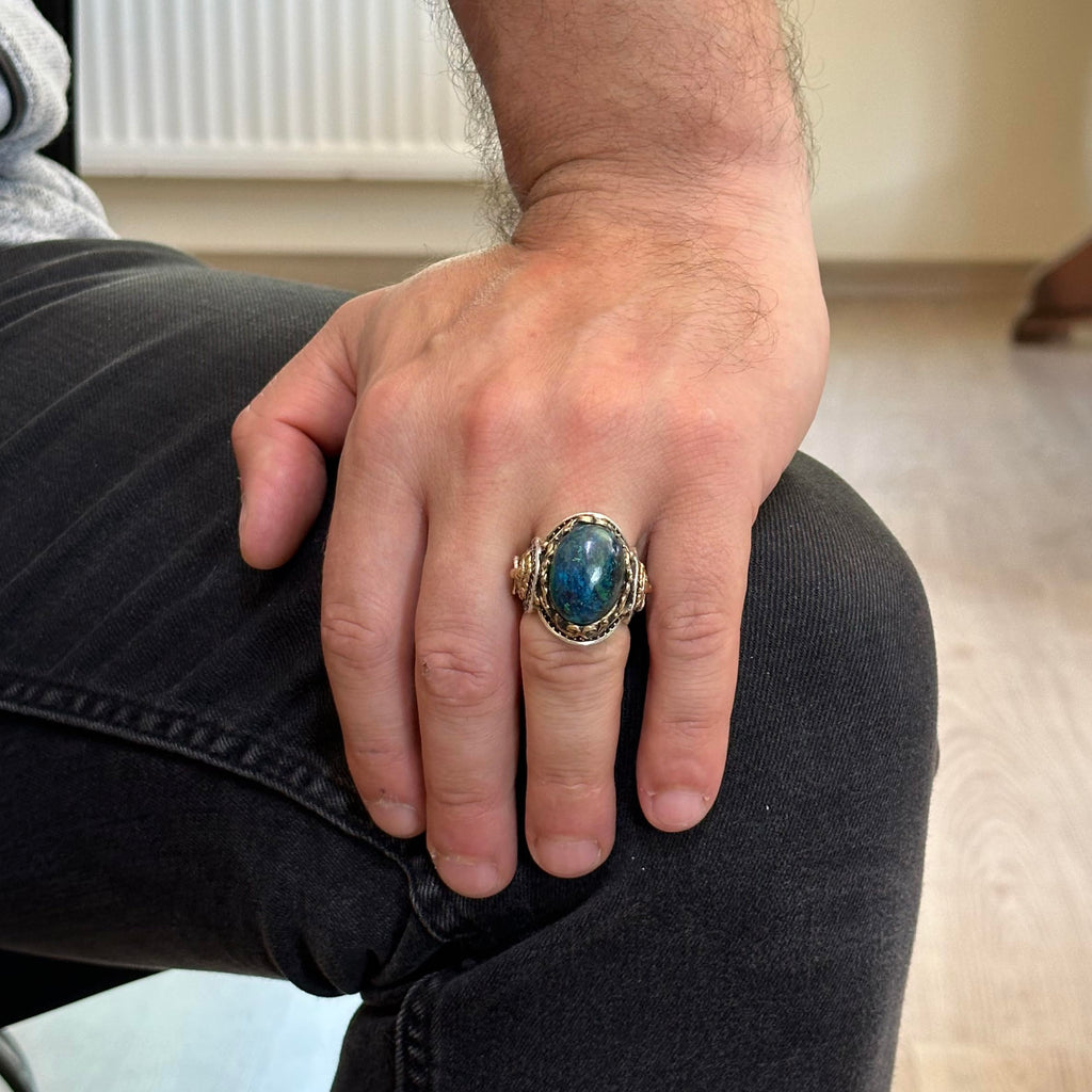 Silver Lion Ring, Handmade Azurite Stone Ring — 3