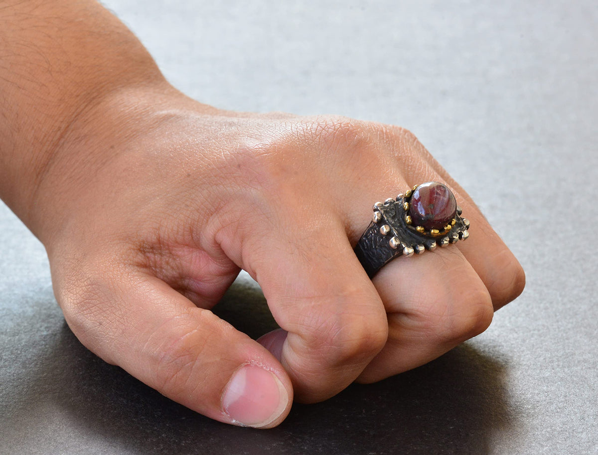 Natural Star Ruby Stone Antique Ring - 925 Sterling Silver Unisex Handmade Ring — 4