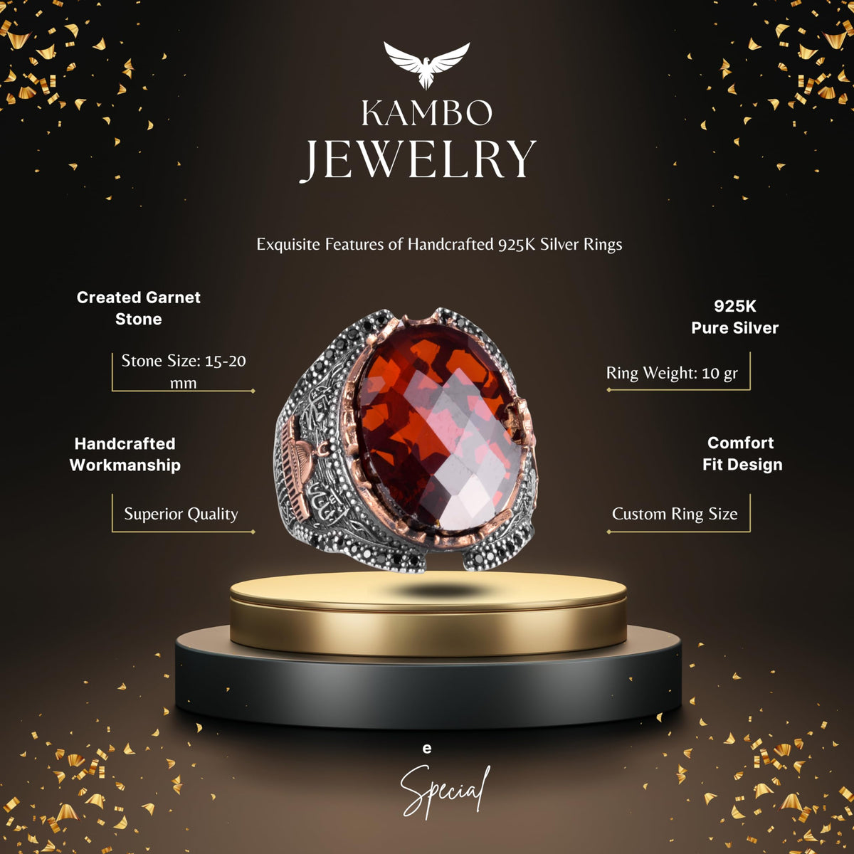 Garnet Stone Silver Ring — 2