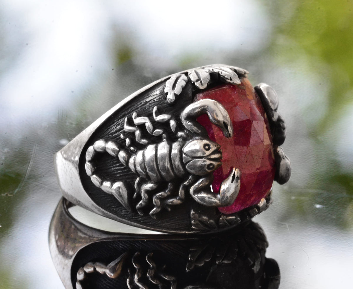 Natural Ruby Stone Scorpion Ring, 925 Sterling Silver Ring — 5