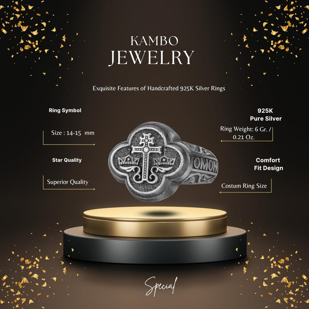 KAMBO 925 Sterling Silver Cross and Crown Ring – Handmade Religious Men's Ring – Christian Symbol Statement Jewelry — 2