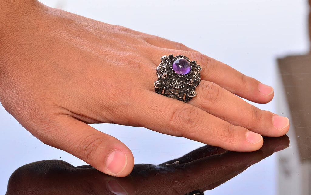 Luxury 925 Sterling Silver Ring - Natural Amethyst Stone — 6