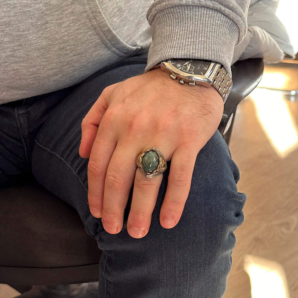 925 Sterling Silver Men's Ring, Natural Sumac Agate Stone — 3