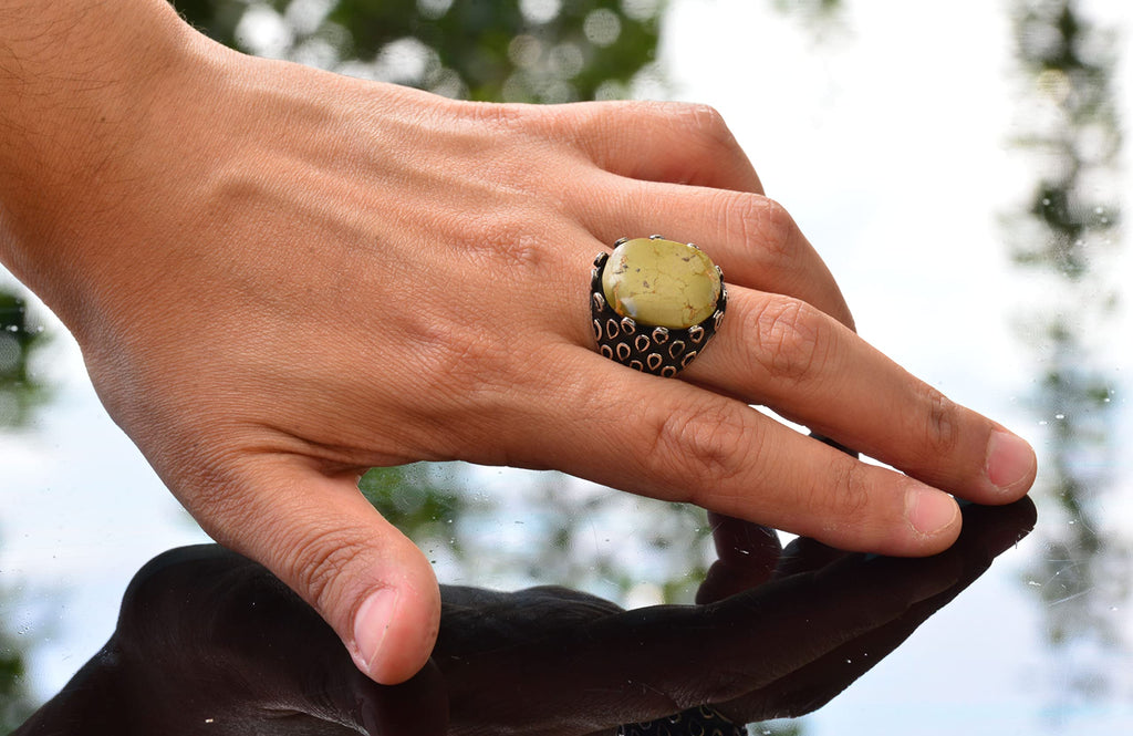 KAMBO Genuine Real Natural Arizona Turquoise Stone Ring, Handmade Silver Ring, 925 Sterling Silver Ring — 6