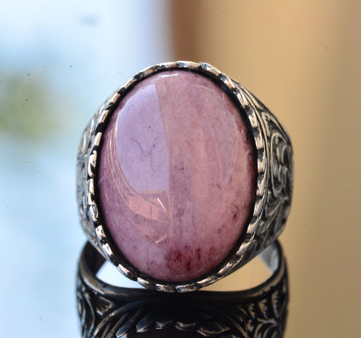 925 Sterling Silver Ring - Natural Stone Ring - Rhodonite — 8