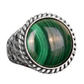 925 Sterling Silver Ring, Natural Malachite Stone Round Men's Ring
