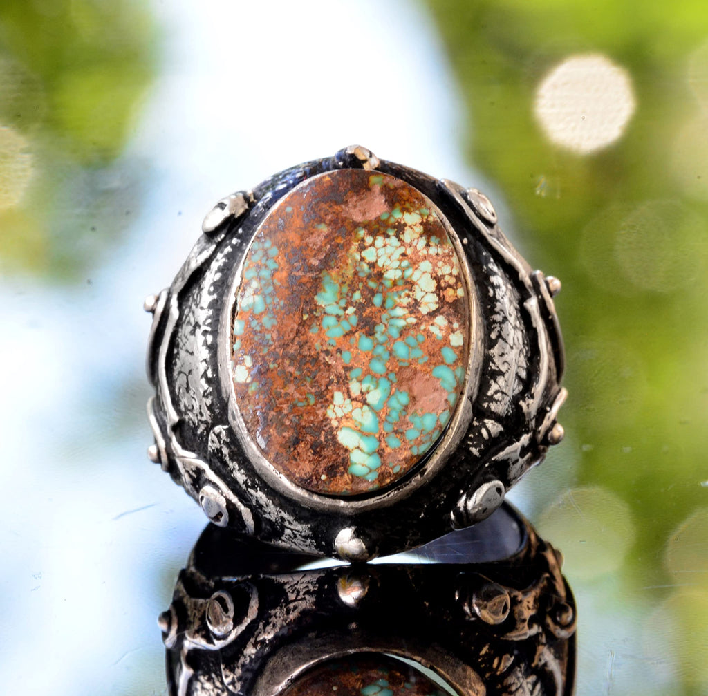 Silver Real Arizona Turquoise Stone Byzantine Men's Ring — 2