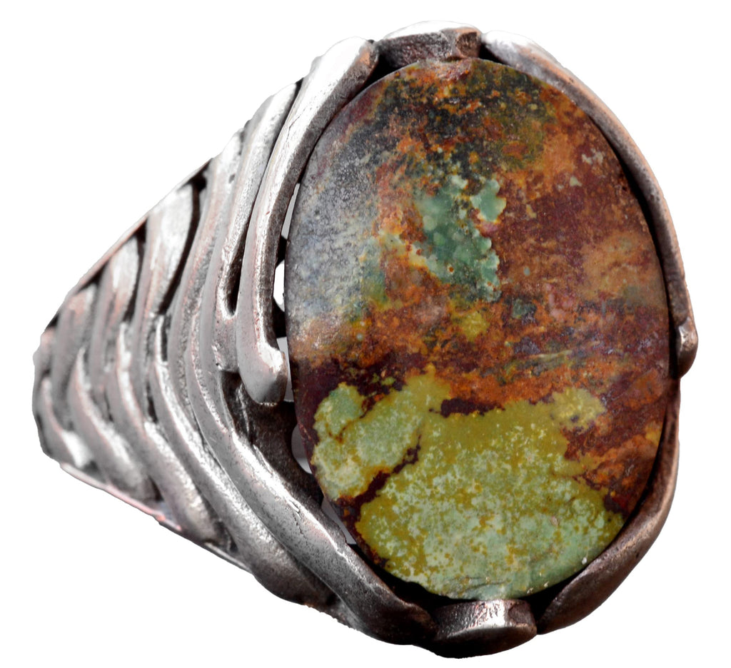 Natural Arizona Turquoise Stone Ring - Silver Men's Ring (Model-2)
