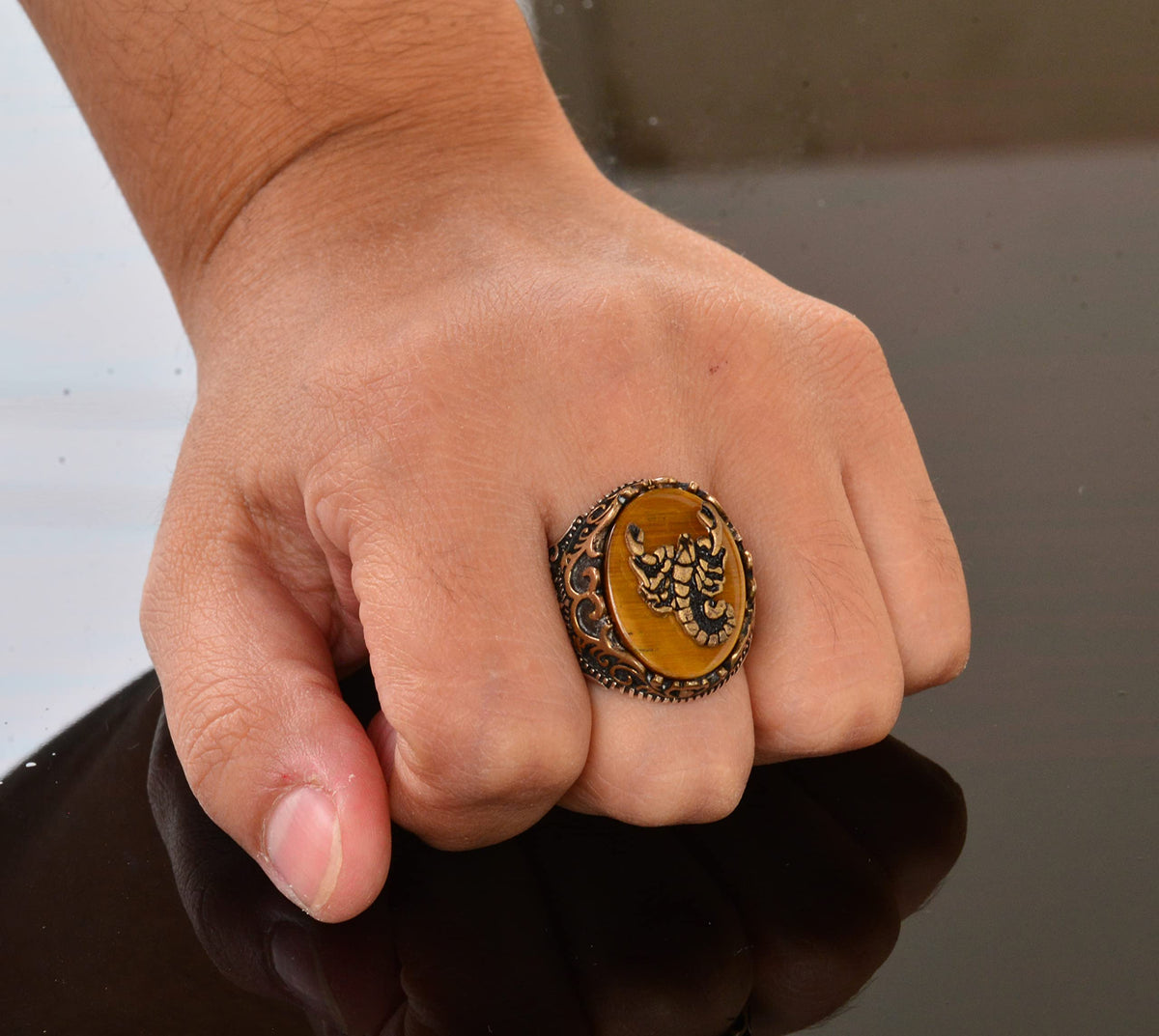 Natural Tiger's Eye Stone Ring - 925 Sterling Silver Ring — 7