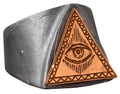 Handcrafted 925 Sterling Silver Men's Ring with Gold-Plated Triangle Eye Symbol