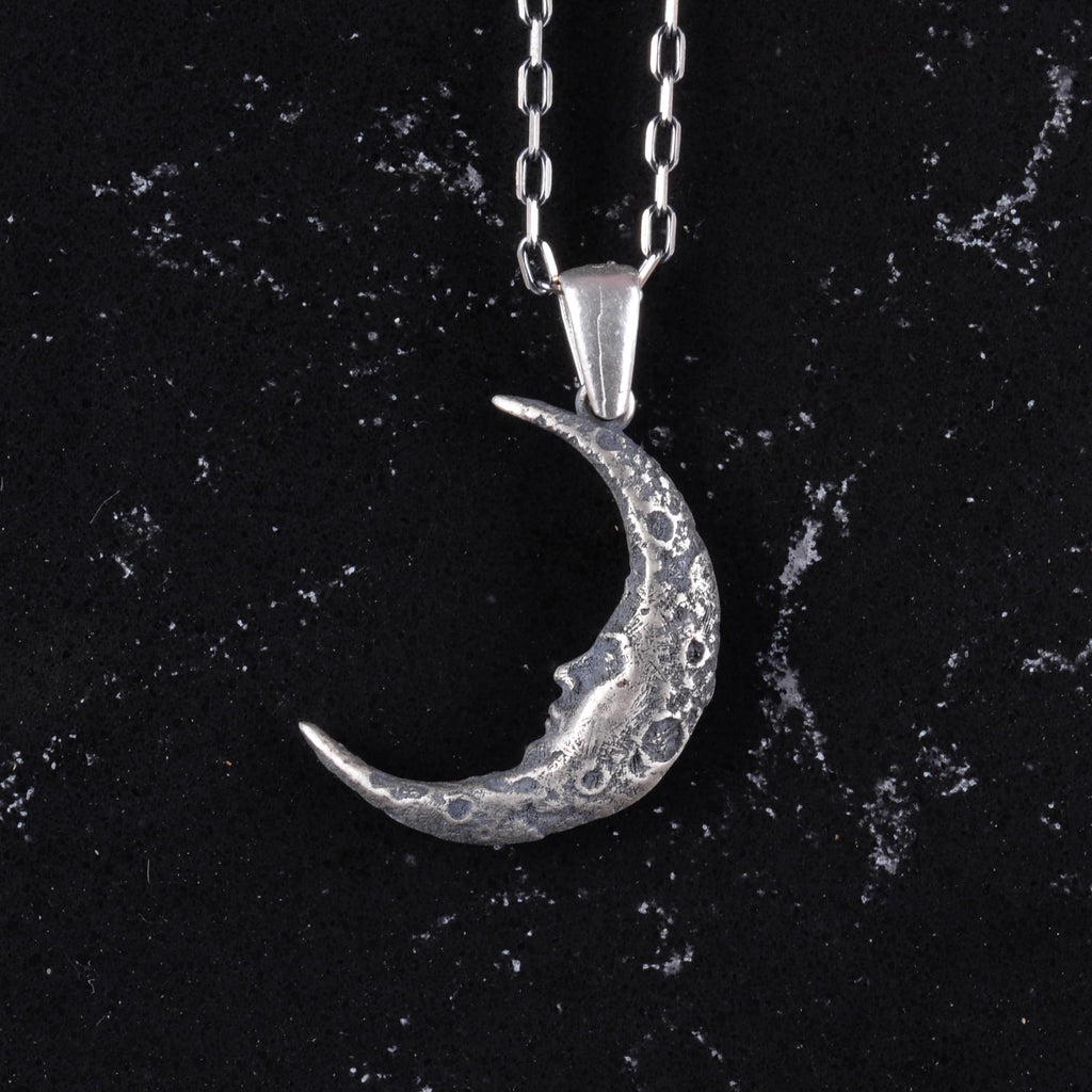 925 Sterling Silver Crescent Moon Pendant – Vintage Boho Lunar Jewelry — 4
