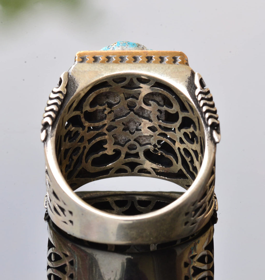 Natural Arizona Turquoise Stone Men's Ring - Silver — 8