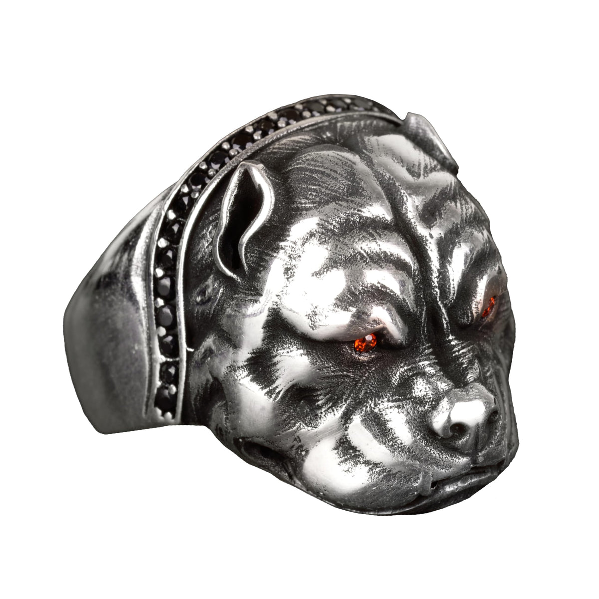 925 Sterling Silver Bulldog Ring, Silver Men's Ring, Animal Figurine Dog Ring