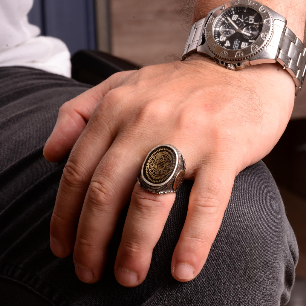 Seal of Solomon Men's Ring, 925 Sterling Silver King Ring, Star of David Kabbalah Large Ring (Personalized) — 6