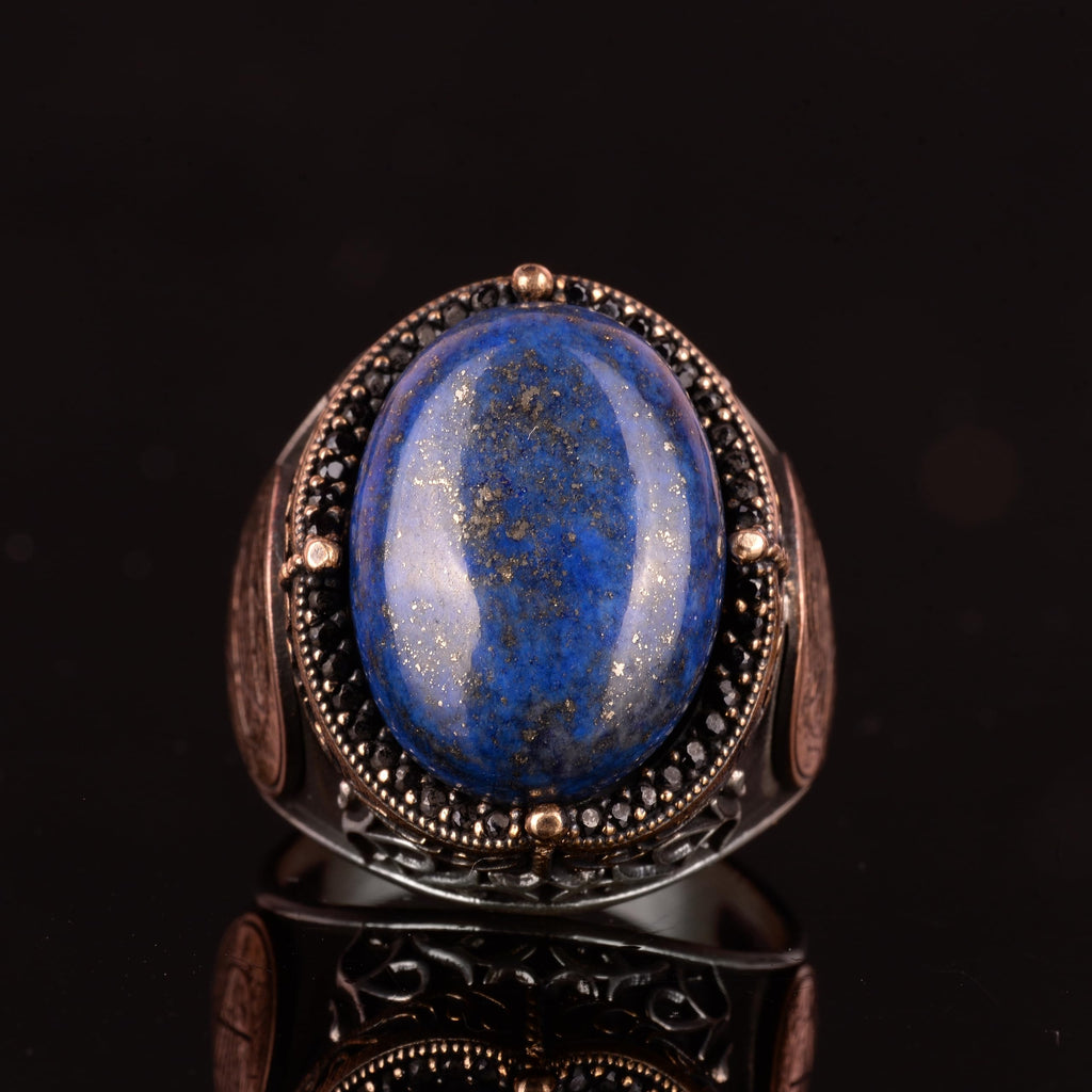 Natural Lapis Lazuli Stone Seal of Solomon Ring - 925 Sterling Solid Silver Men's Ring - Wisdom and Truth Design — 6