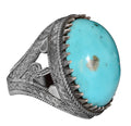 Silver Ring - Natural Turquoise Oval Stone, Ottoman Design