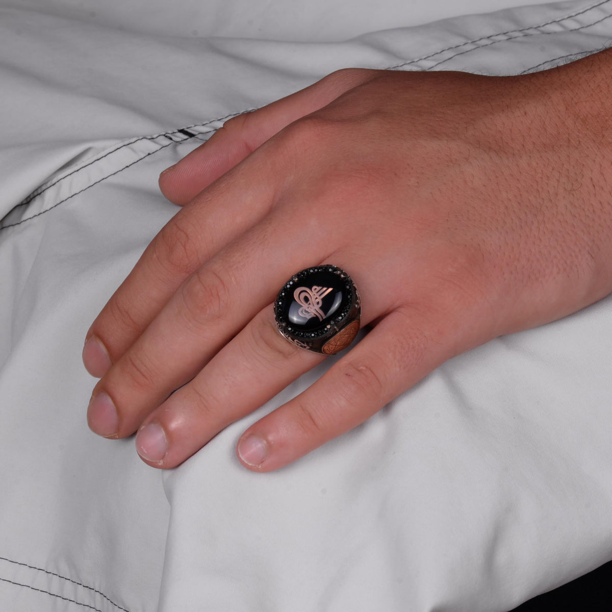 925 Sterling Silver Handmade Men's Ring - Star Ring (Small Ottoman Tughra) — 3