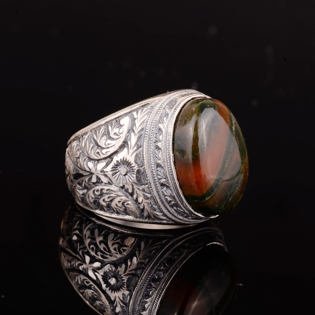 Genuine Real Bloodstone Natural Gemstone Ring, Sterling Silver Men Ring, Handmade Ring