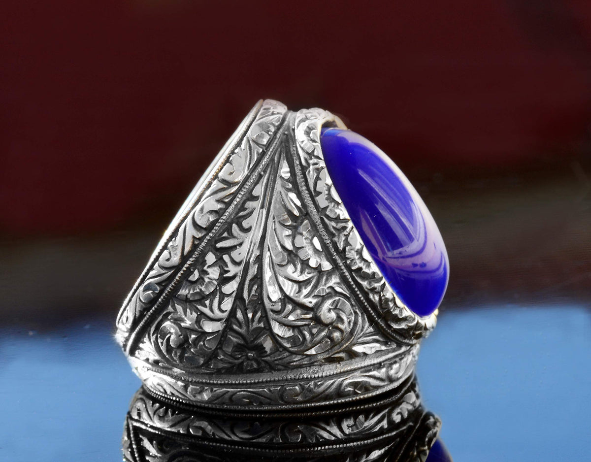 KAMBO 925 Sterling Silver Men's Ring - Synthetic Cat's Eye Blue Star Stone — 4