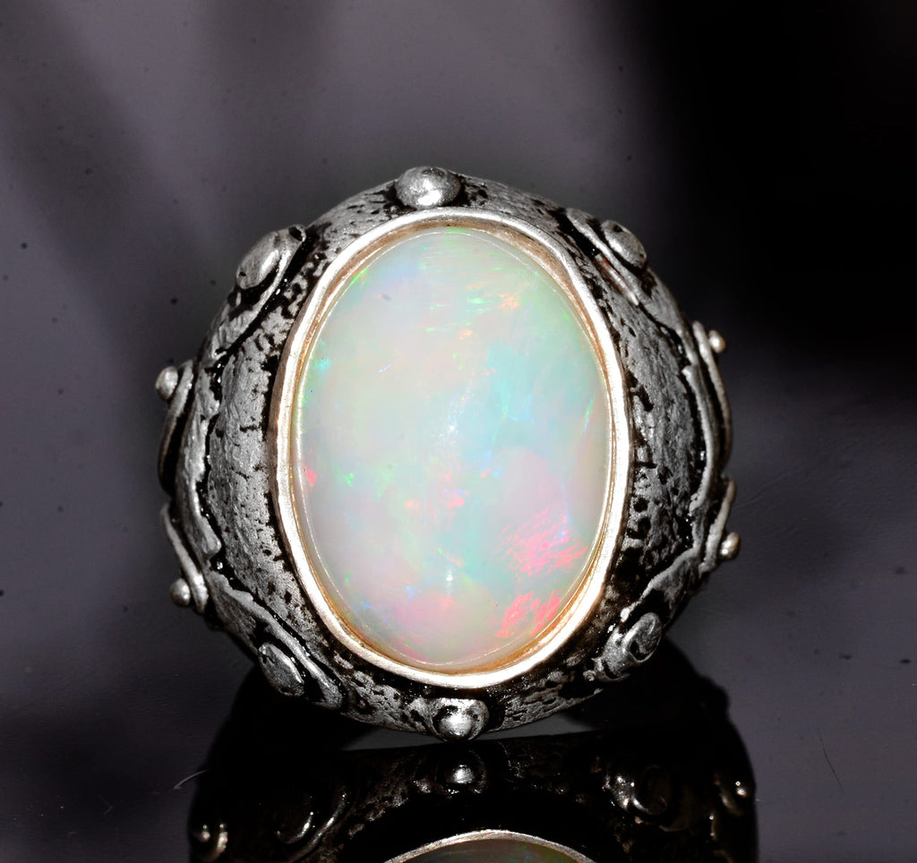 Real Australian Opal Stone Ring, 11.15 Carats, Byzantine Ring, 925 Sterling Silver — 5