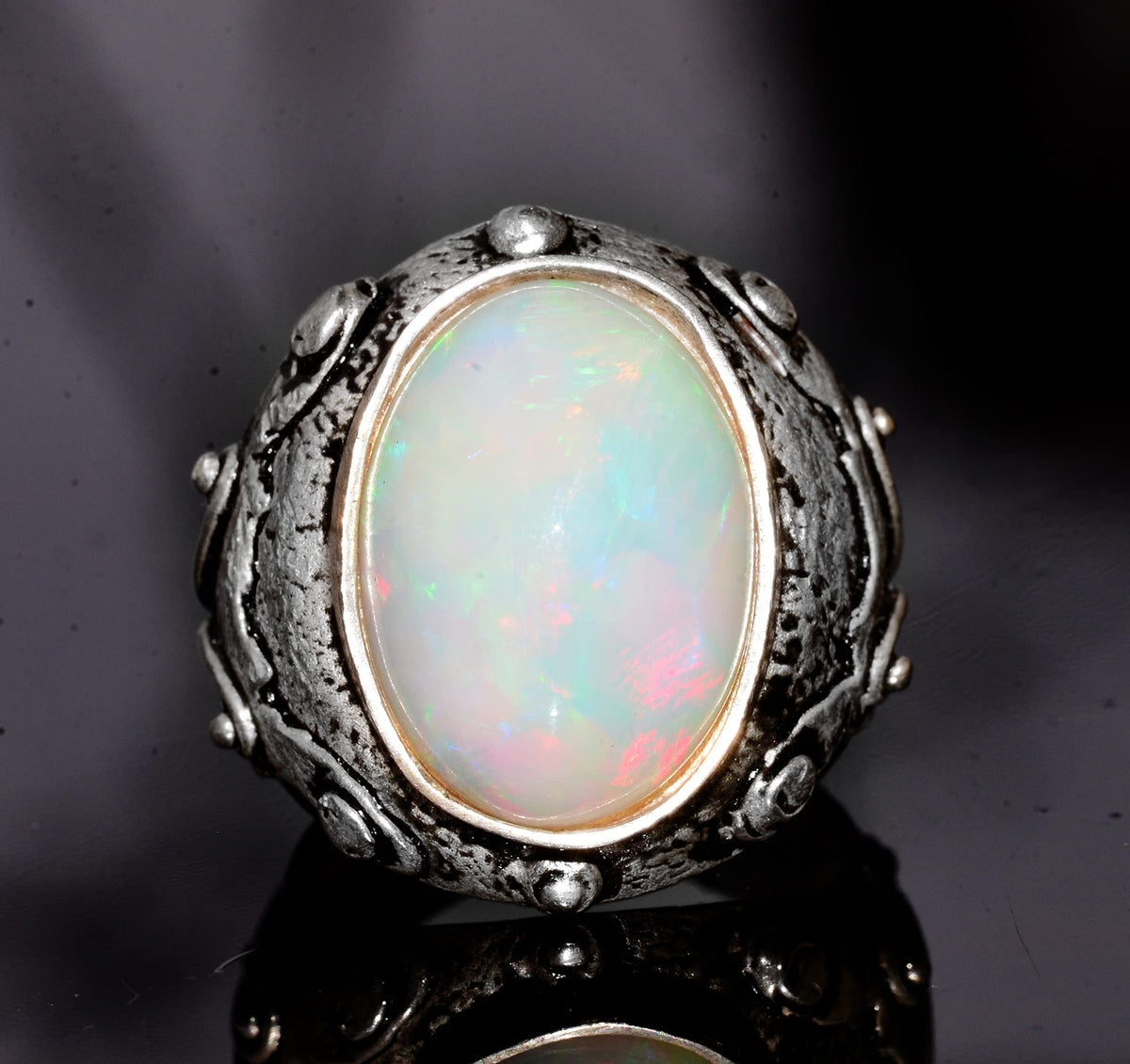 Real Australian Opal Stone Ring, 11.15 Carats, Byzantine Ring, 925 Sterling Silver — 5