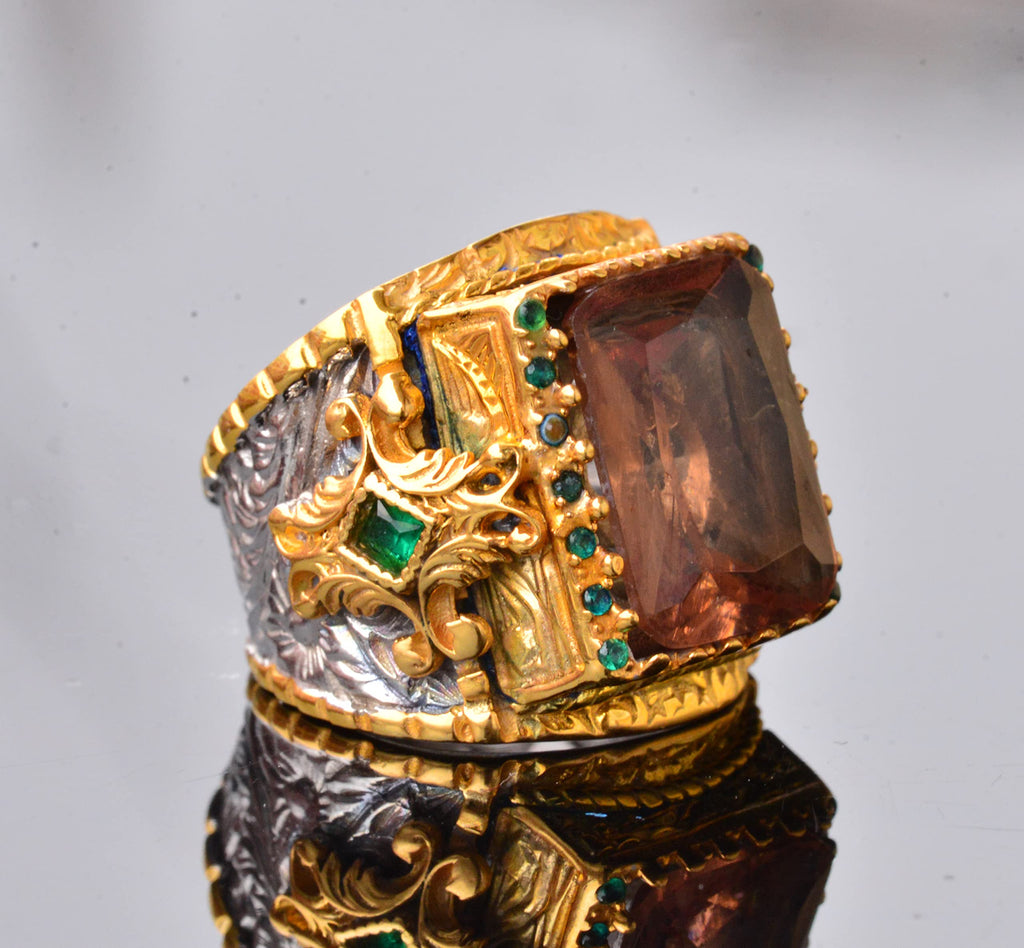 Handmade Sultanit Stone Gold Plated Silver Men's Ring - Symbol of Transformation and Mystery — 4